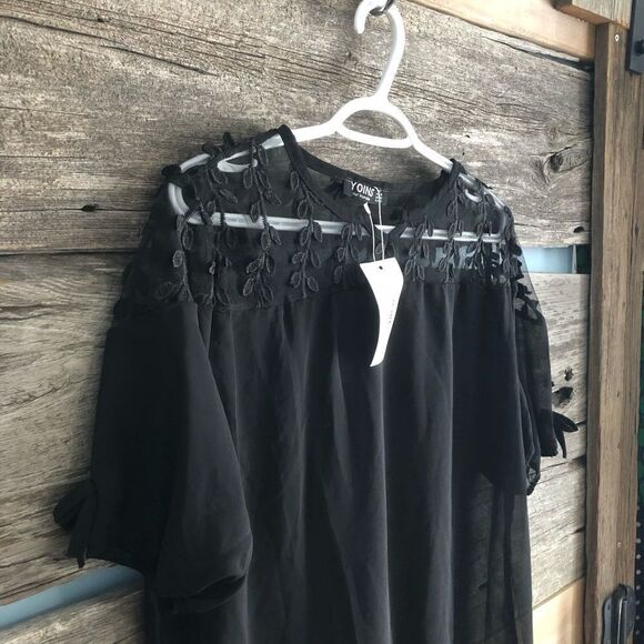 Yoins NWT plus size 16 sheer shoulder top - Picture 2 of 5